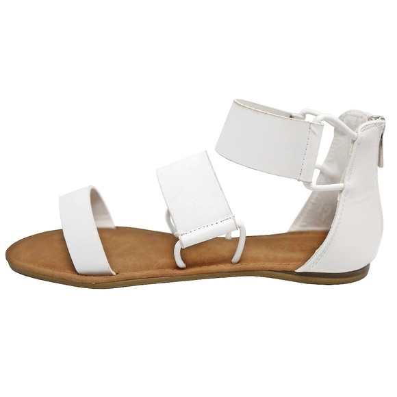 BAMBOO Shoes - White Three Band Gladiator Flat Sandals NIB